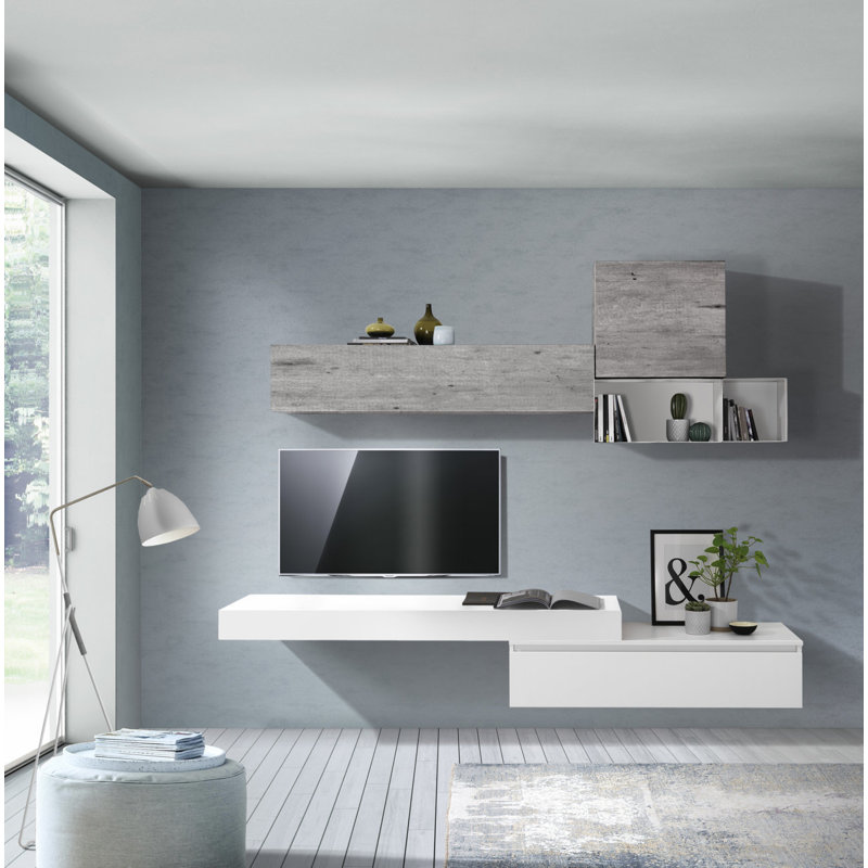 Evilynn Floating Shelf, White/Cement