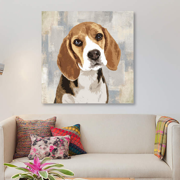 «Beagle», reproduction d'impression sur toile, H 26 po x l 26 po x P 1,5 po, Pas de tapis, Toile tendue