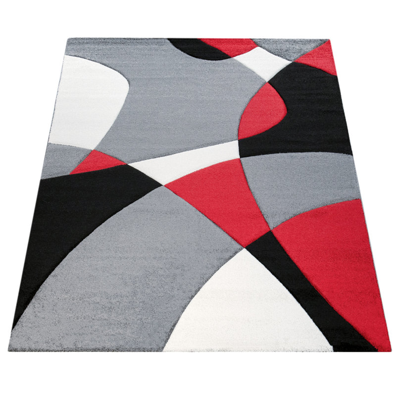 Tapis en polypropylène tissé à la machine abstrait Cristantello en rouge / noir / gris