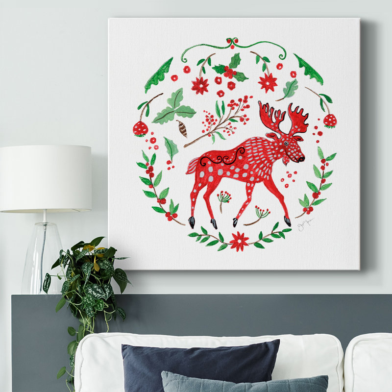 «Christmas Folk Owl» sur toile, H 40 po x l 40 po x P 1,5 po