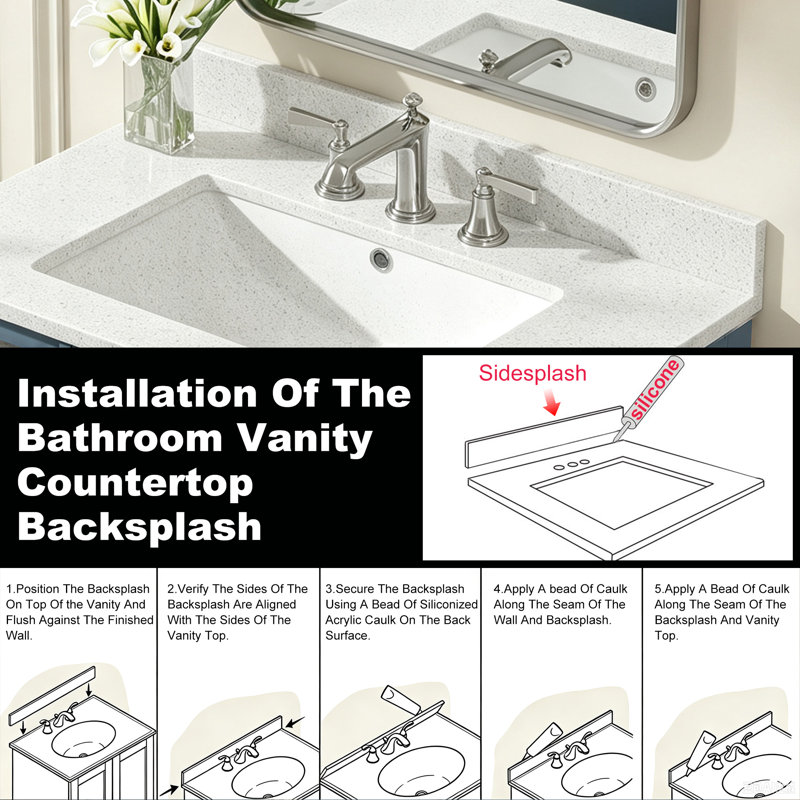 Éclaboussure de meuble-lavabo latéral en quartz blanc l 21 po x H 3,94 po, 30"