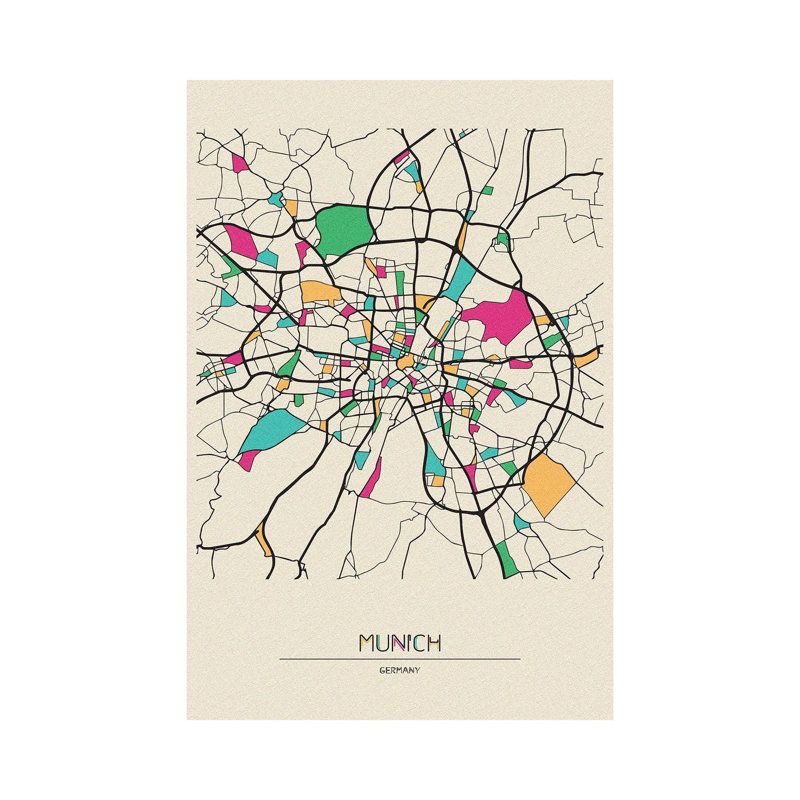 Munich, Germany Map by Ayse Deniz Akerman - Wrapped Canvas Print, 30.48 cm H x 45.72 cm W