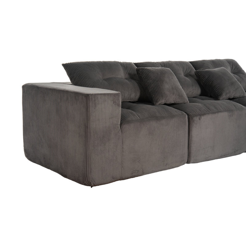 Canapé modulaire en forme de L de 101 po, canapé Cloud confortable à 3 places, tissu en velours côtelé, avec repose-pieds mobile, ensemble de bricolage gratuit, adapté au salon, à la chambre à coucher et à l’appartement (gris)