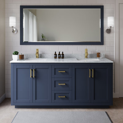 Miranda 72" Freestanding Double Bathroom Vanity with Marble Top with 70" Mirror
