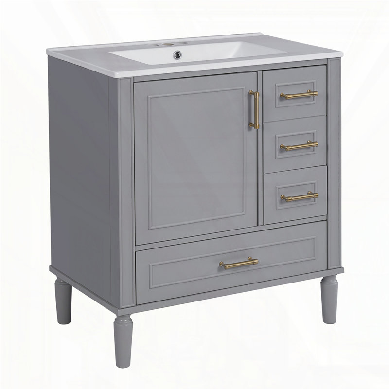 Meuble-lavabo 30 po avec lavabo en céramique, Gris