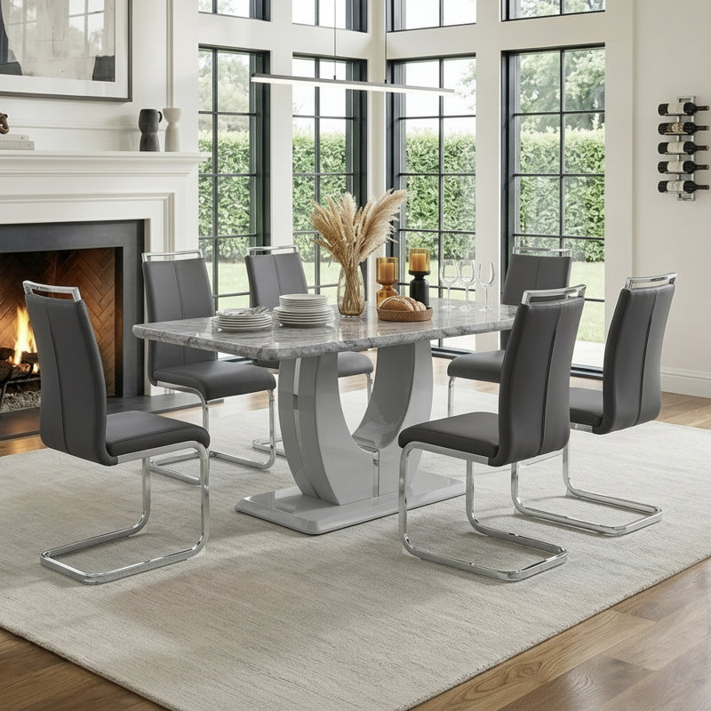 Ensemble de salle à manger 7 pièces Modern, Gris foncé, Gris