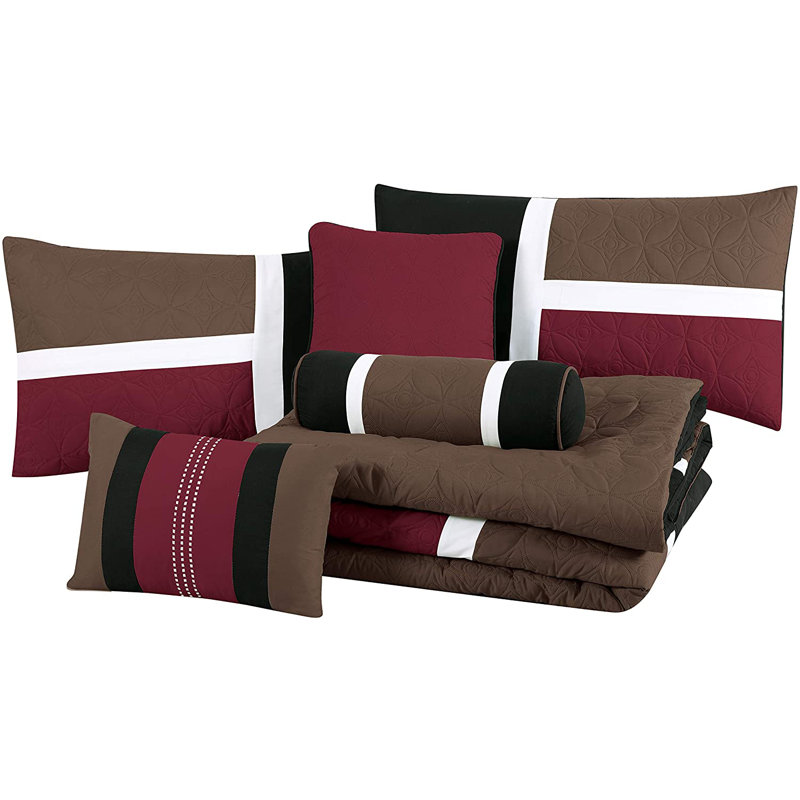 Upland Patchwork 7 Piece Comforter Set, Burgundy, Full Comforter +  6 Additional Pieces
