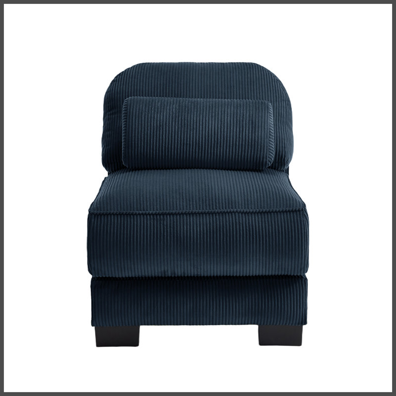 Canapé sans accoudoirs en velours côtelé avec 1 coussin - bleu, Blue