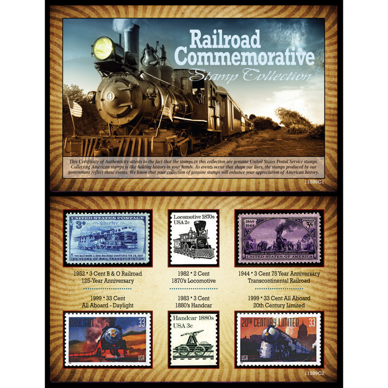 Railroad Commemorative Stamp Collection with Certificate of Authenticity