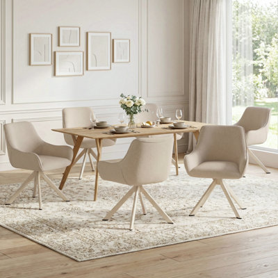 46cm H Linen Upholstered Metal Armchair in Beige