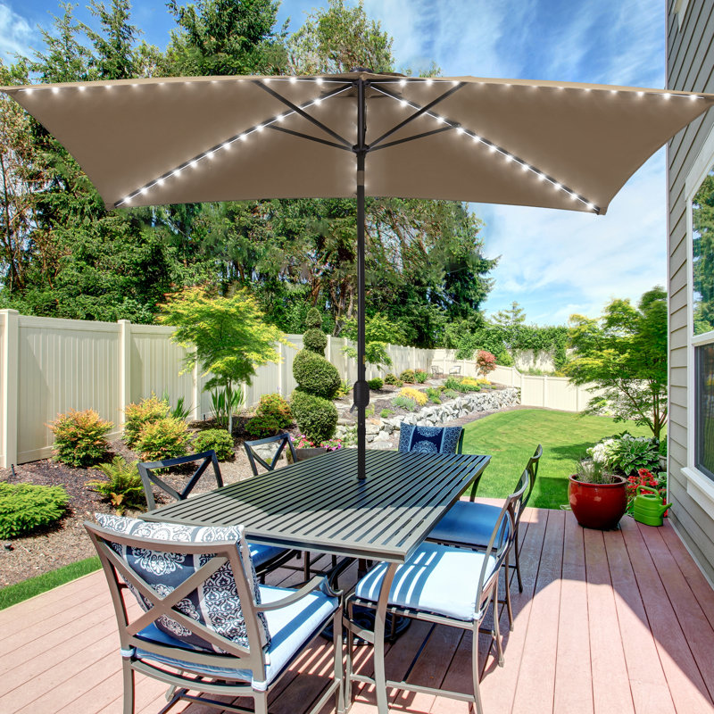 Parasol de marché rectangulaire lumineux 120 po x 84 po Mirela, Taupe