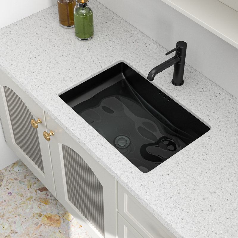 Lavabo de salle de bain encastré en céramique de porcelaine rectangulaire noir L 21 po x l 14,75 po
