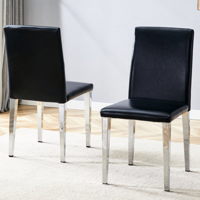 Chaises de salle à manger noires d'unité centrale, de 2, pieds en métal argenté, conception de siège exquise et à la mode, coussin moelleux avec élasticité - corrosion minimaliste orientée confort, rembourrage en éponge à haute élasticité,