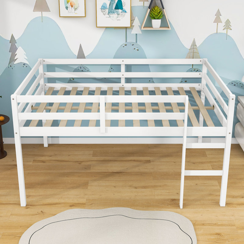 Lit mezzanine double avec rangement spacieux et échelle, Blanc