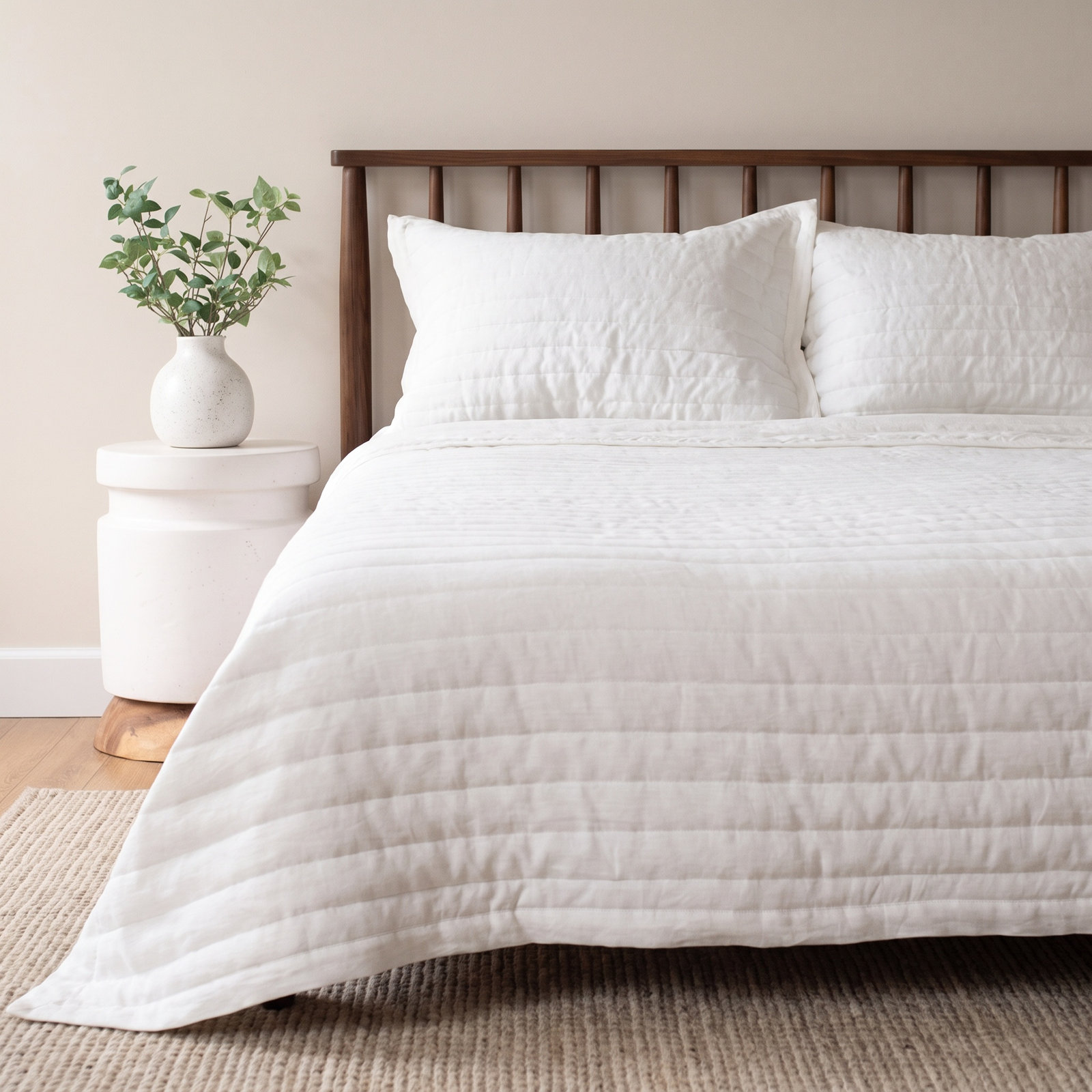 French Linen Quilt Set, Cream, King Quilt + 2 King Shams