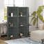 Paravent de chambre en bois gris, 5 panneaux de 170 cm de hauteur, avec 3 étagères et rangement pliable, 3 panneaux, 3 étagères et un espace de rangement pliable.