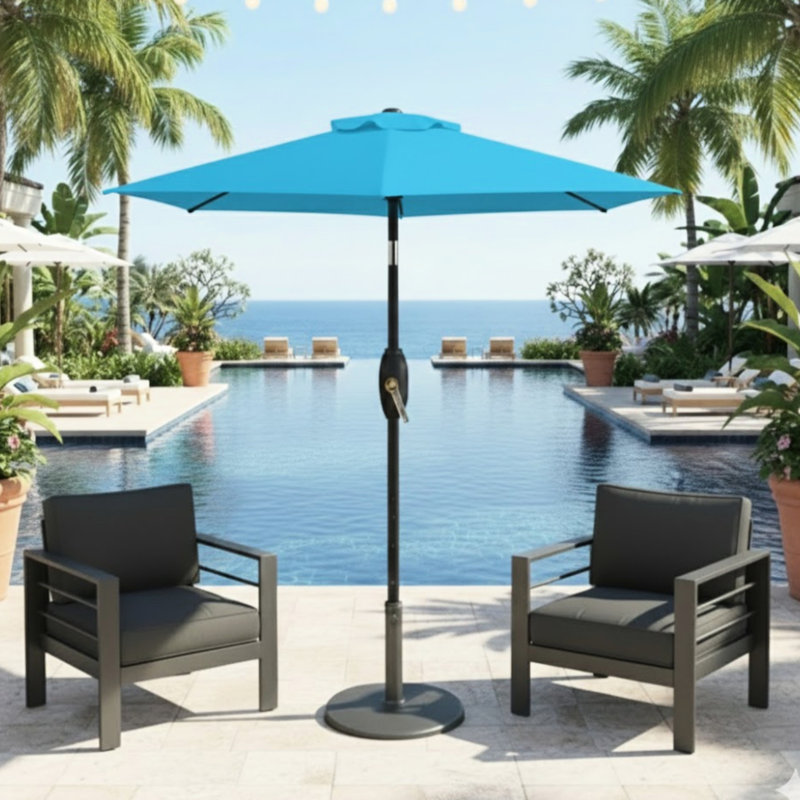 Parasol d'extérieur bleu 7,5 pieds avec inclinaison et évent 45 pieds, idéal pour les réunions de famille