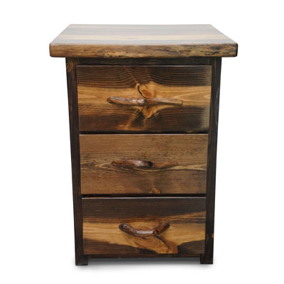 Big Sky Collection Live Edge, Three Drawer Nightstand w/ Shelf - Provincial Stain and Clear Lacquer Finish - 25 Inch Height