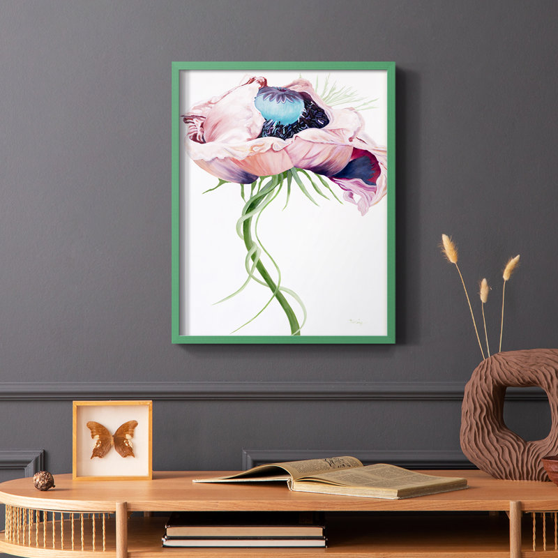 Paris Poppy II Framed Print - Solid Wood, Green, 10" H x 8" W