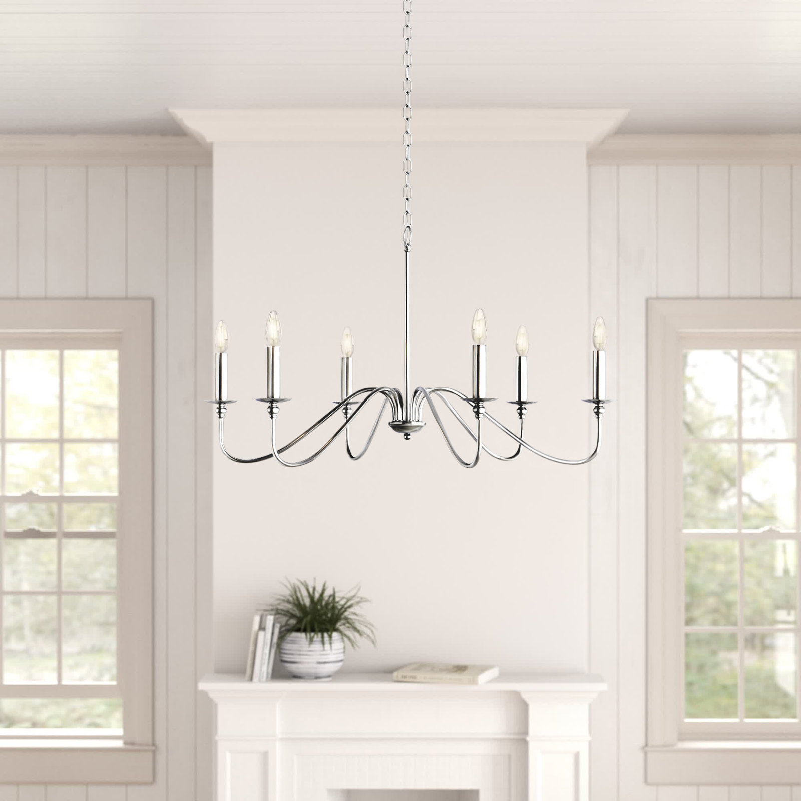 Ableton Iron 6-Light Chandelier, Polished Nickel, 18" H x 30" W x 30" D