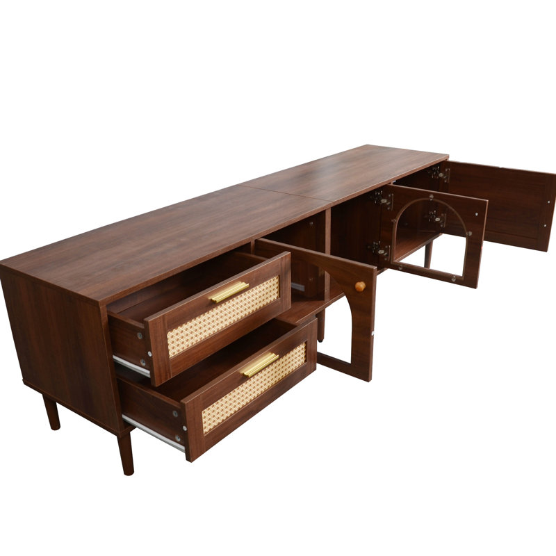 Console de télévision multifonctionnelle, compatible 80 po, plateau de table lisse pour salon, chambre à coucher, support de cinéma maison avec design, grand rangement, tiroirs en PE et poignées en métal