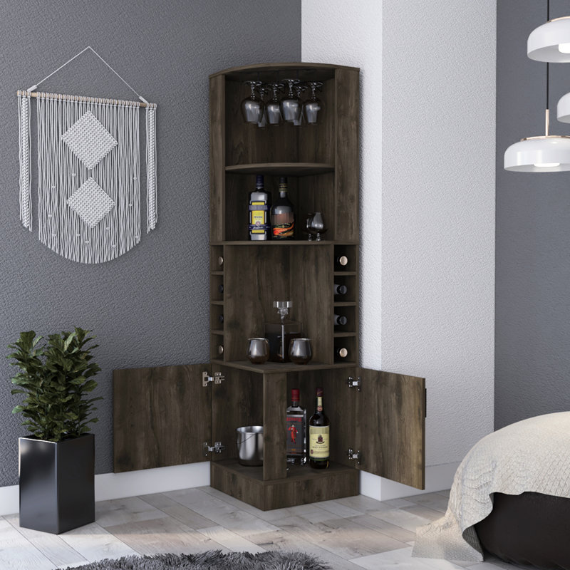 8 2-Shelf Dark Brown Bar Cabinet, Offering Functional Storage Solutions Freestanding Cabinet With 5 Or More Shelves For Liquor