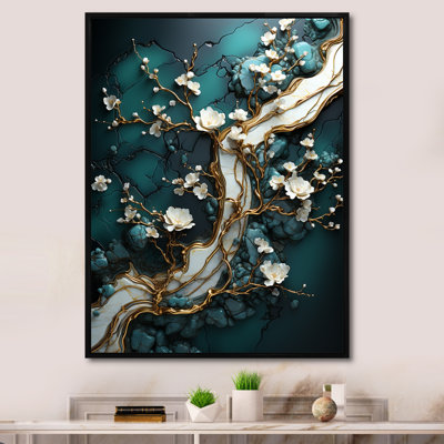 Or et émeraude antique Bonsai V - art mural abstrait en marbre