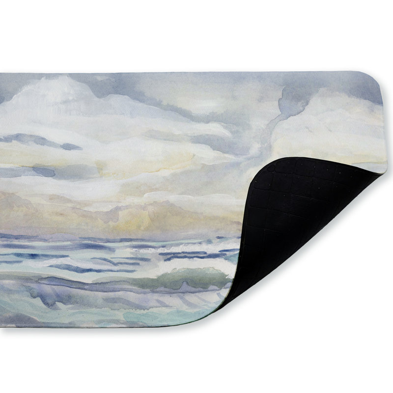 Tranquil Watercolor Waves Printed Anti-Fatigue Floor Mat, design by Audrey Jeanne Roberts, 30"x18"