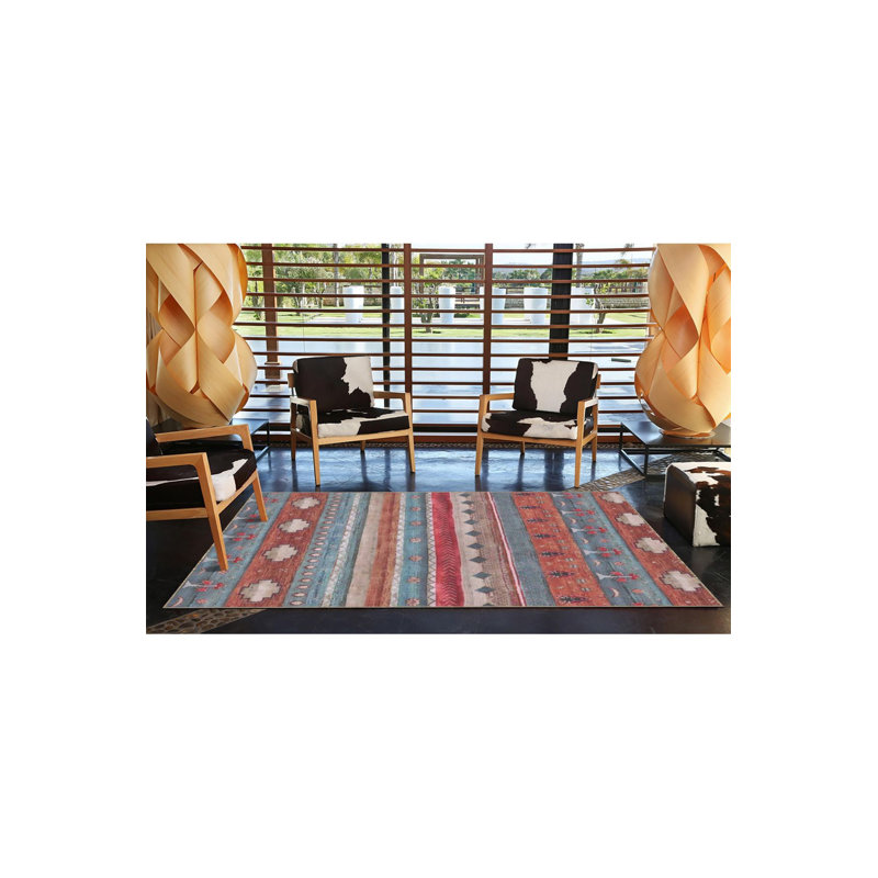 Tapis bleu et rouge tissé à la machine, Sous-tapis rectangulaire 3 pi 11 po x 5 pi 11 po i