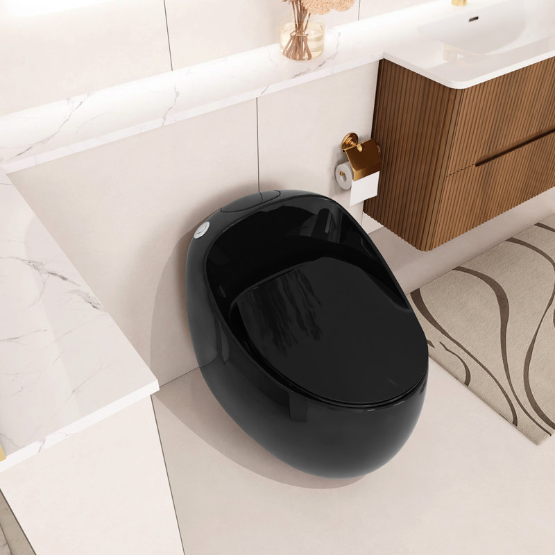 Single Flush 1.28 Egg Shape Glossy Black Toilet, Multiple Glazed Surface, Easy - To Clean, 25.61 In Depth, 27.6 Package Height Seamless Ceramic One Piece, Quick Release Seat For Convenient Cleaning,
