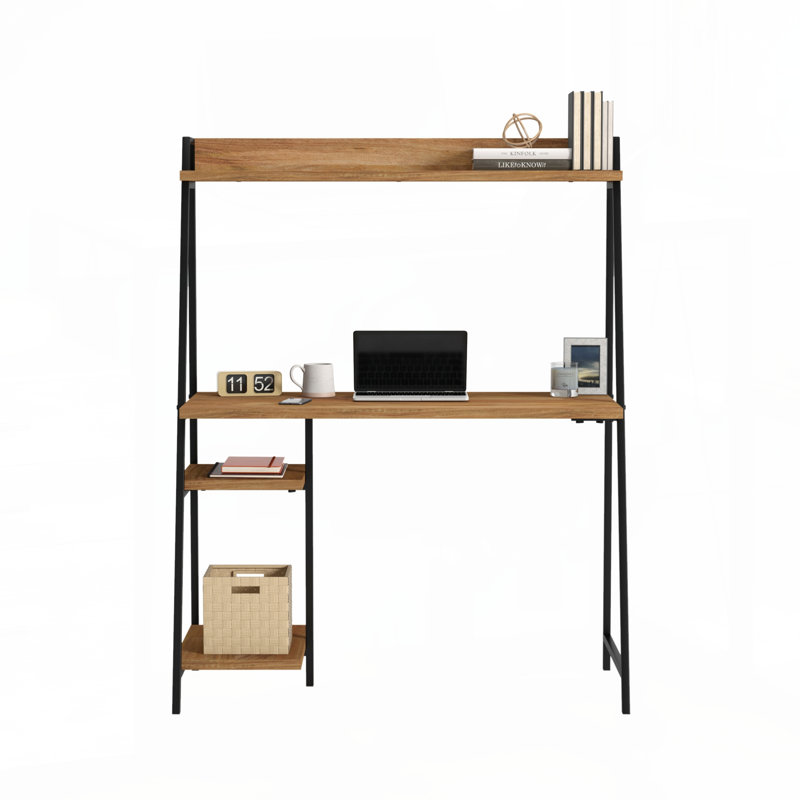 Bureau avec rehausse, finition brune