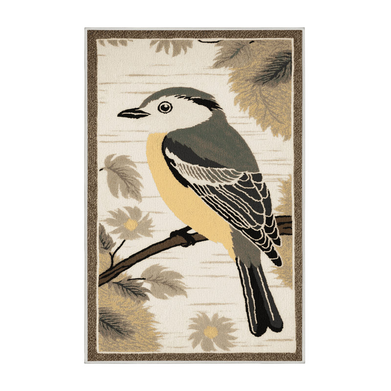  Tapis lavable à motif d'oiseaux blancs japonais, Rectangulaire 2 pi x 3 pi