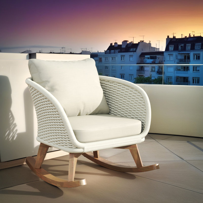 Chaise berçante moderne en osier - Conception rembourrée moelleuse avec mouvement de glissement en douceur?, Beige