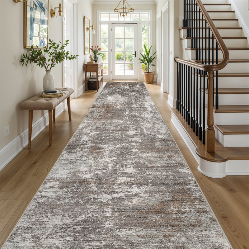 Long Hallway Rug – Non-Slip Washable Kitchen Floor Rug with Rubber Backing, Modern Low Pile Thin Wide Carpet for Bedroom, Entryway Indoor