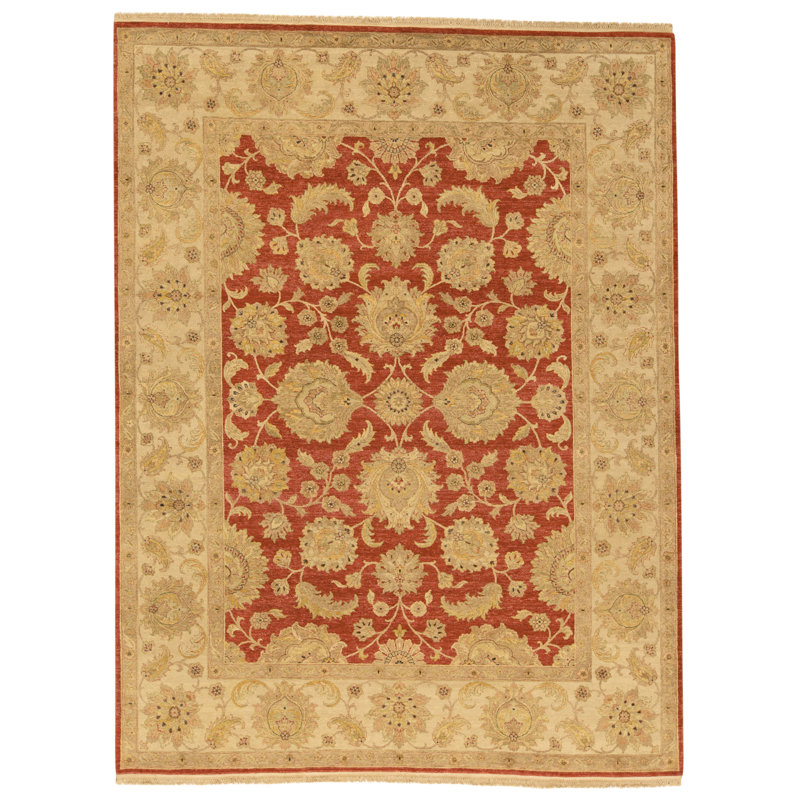 Tapis rouge et ivoire de haute qualité noué à la main