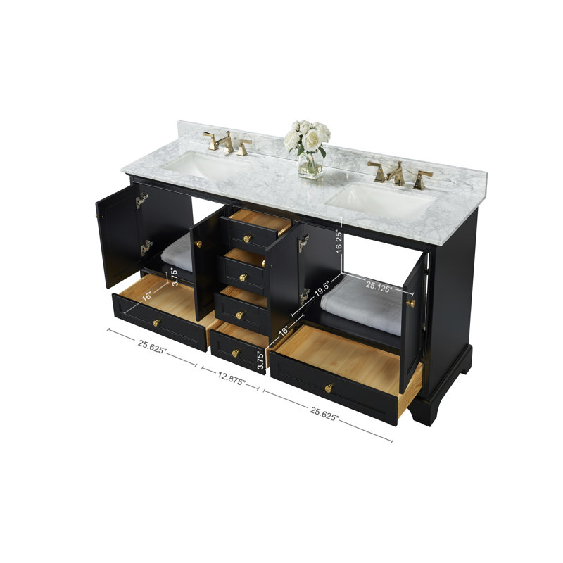 Audrey 72'' W Double Vanity, Black Onyx | Brushed Gold
