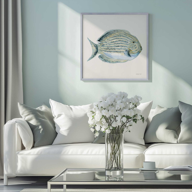 Impression d'art rayé Sea Wanderer, H 13,75 po x l 13,75 po, Cadre de coin ouvert en zinc patiné
