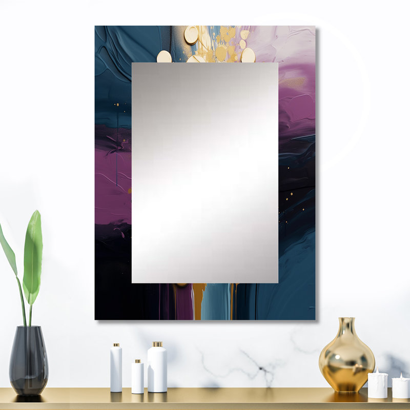 Purple And Blue Realities On Canvas III - Abstract Painting Decorative Wall Mirror, Purple Mirror, Printed Metal Art