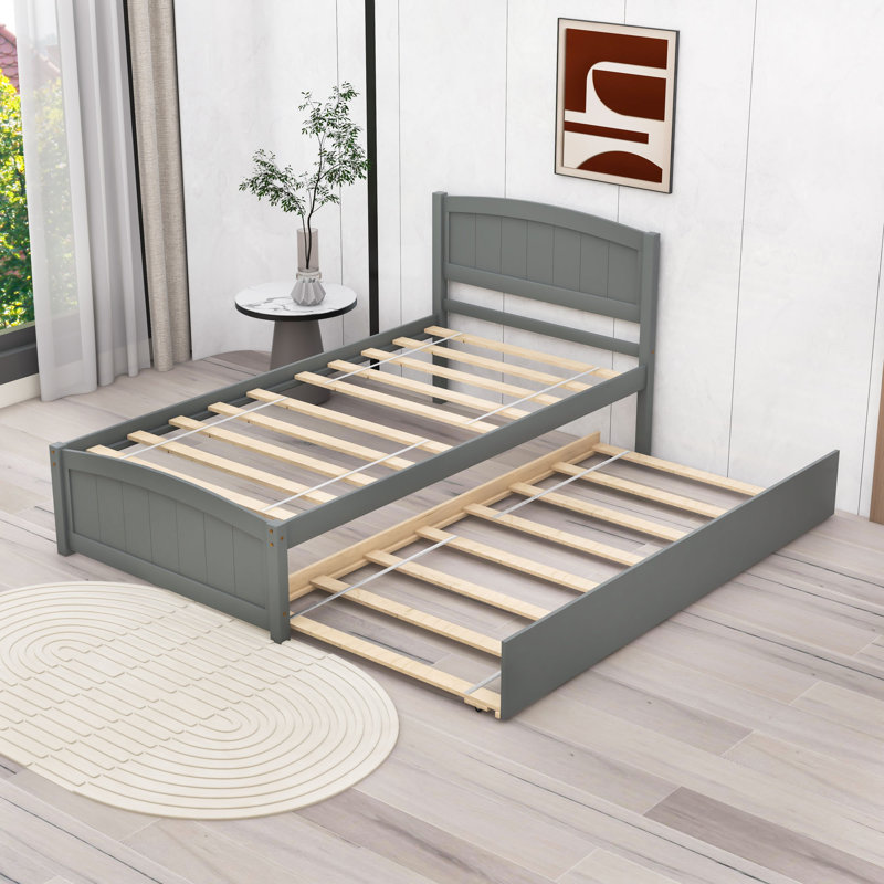 Twin Platform Bed with Trundle, Gray