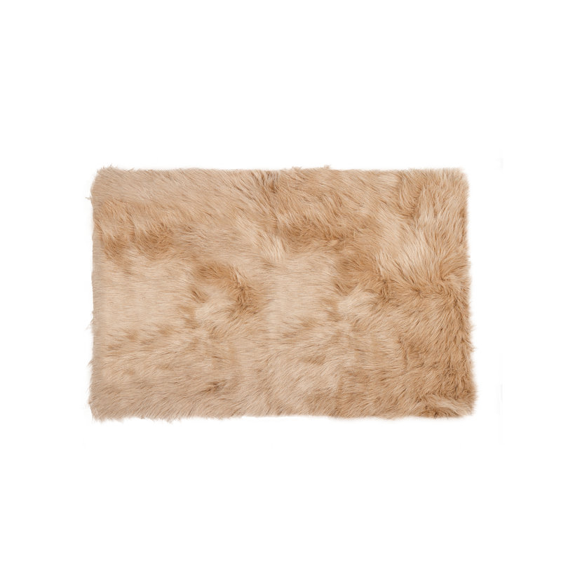 Shawnta Faux Sheepskin Fur Tan Area Rug, Rectangle 2' x 3'
