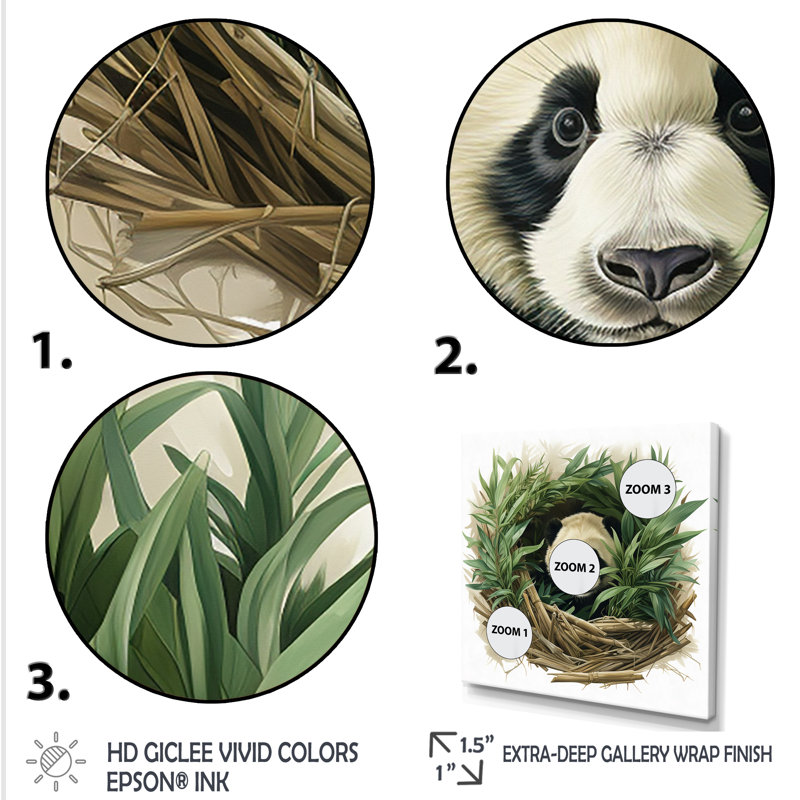 Panda vert avec habitation en bambou vert, Cadre simple noir, H 30 po x l 30 po x P 1,5 po