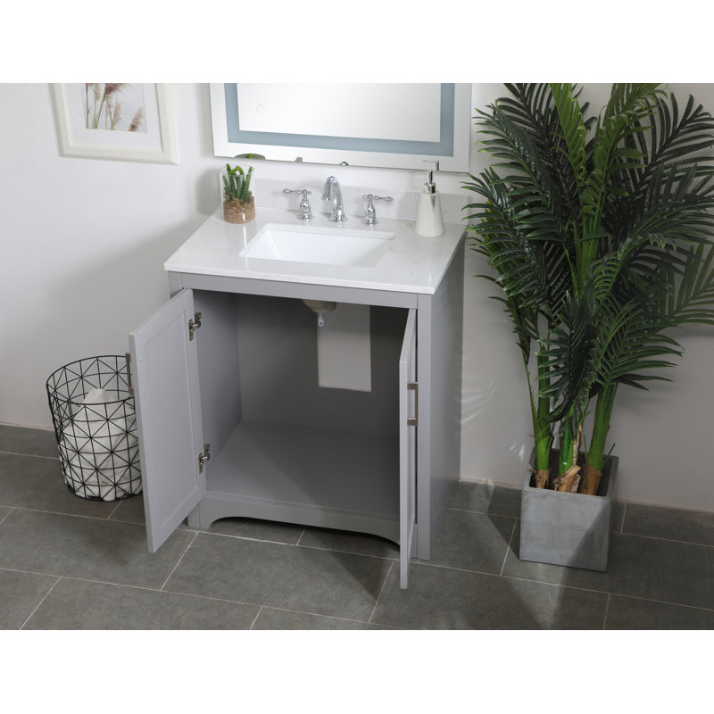 Moore 30'' Single Bathroom Vanity with Engineered Marble Top, Gray