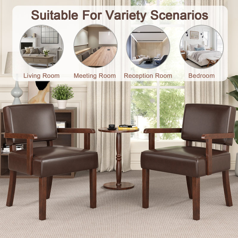 Nondas 32.6'' Tall Living Room Accent Chairs with End Table,Leather Accent Armchair, Cherry Faux Leather