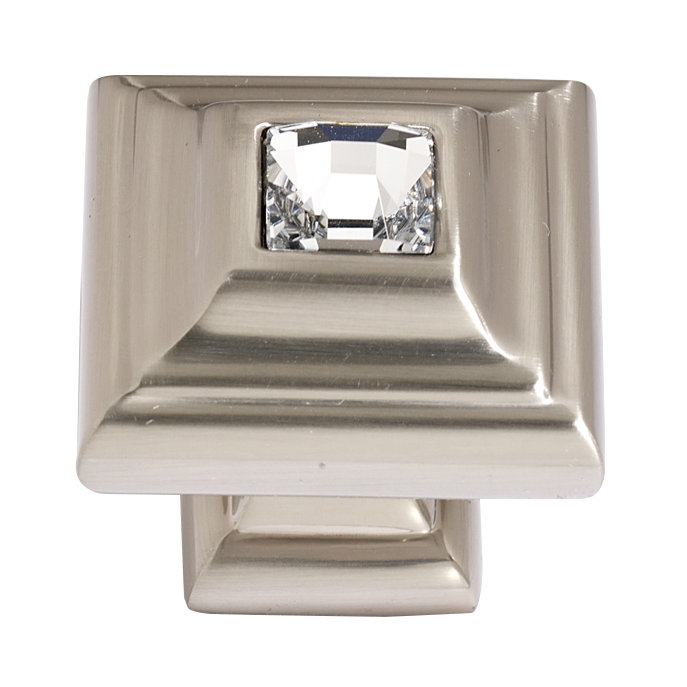 Swarovski Crystal Square Knob, Satin Nickel