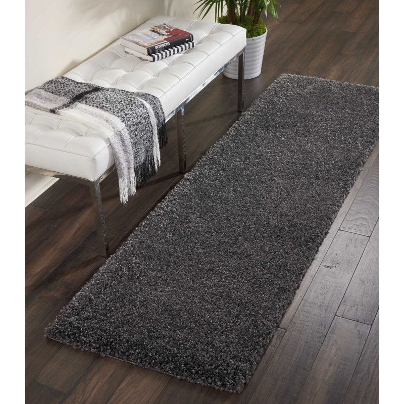 Tapis gris à poils longs Sunny, Tapis de couloir 2 pi 2 po x 9 pi 10 po