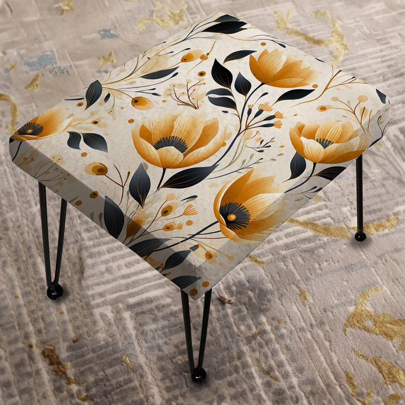 Retro Yellow And Teal Flair Gardens Serenity - Floral Rectangle Ottoman