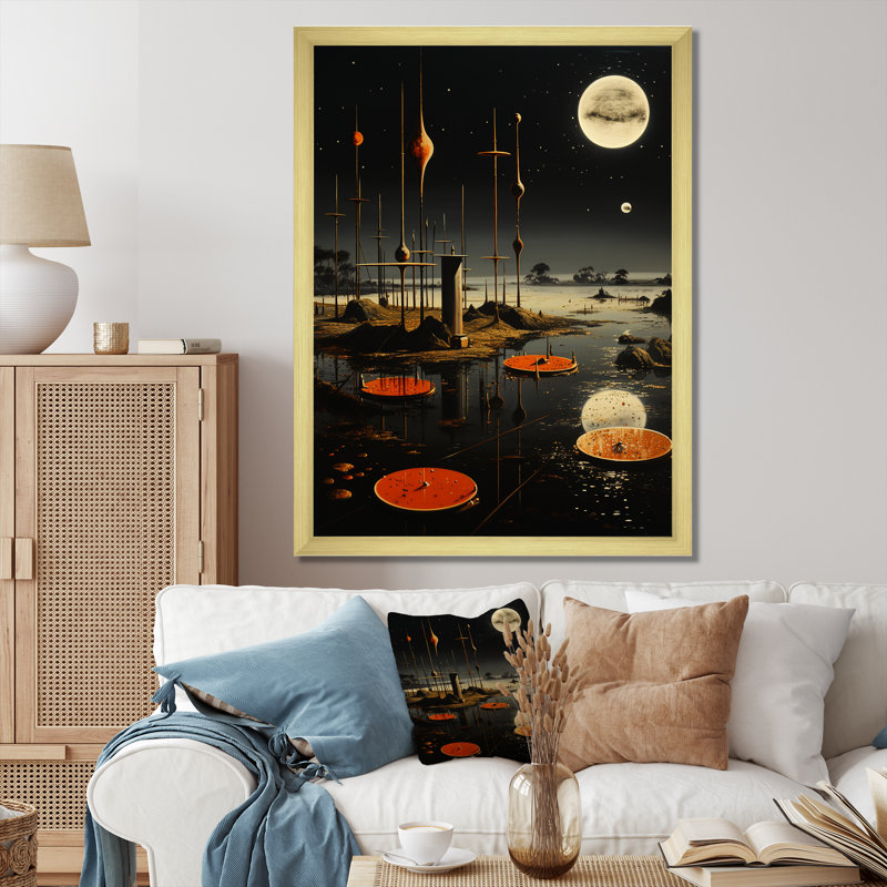 Paysage dans l'espace Liberté rêve II, Cadre doré simple, H 40 po x l 30 po x P 1,5 po