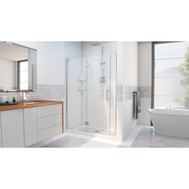 DreamLine Unidoor-X 55 - l 55,5 po x H 72 po sans cadre porte de douche en chrome - installation murale à droite, Chrome