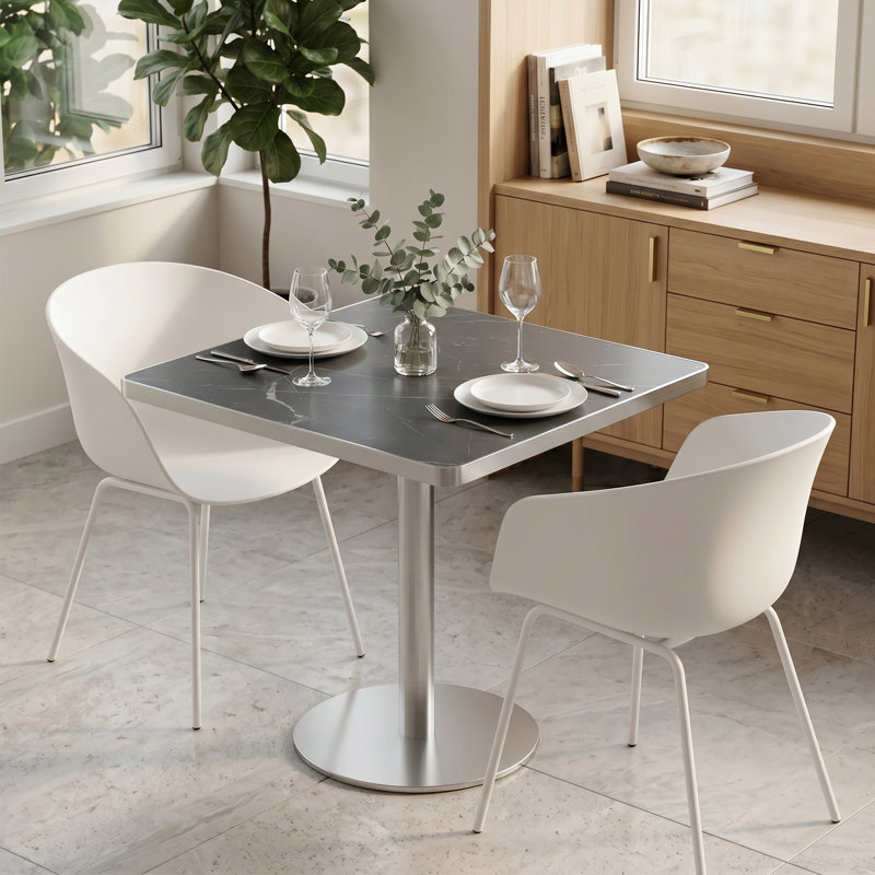 Table bistro 31,5 po en pierre frittée, table de salle à manger carrée / ronde moderne avec 26 options de taille pour le petit café de cuisine