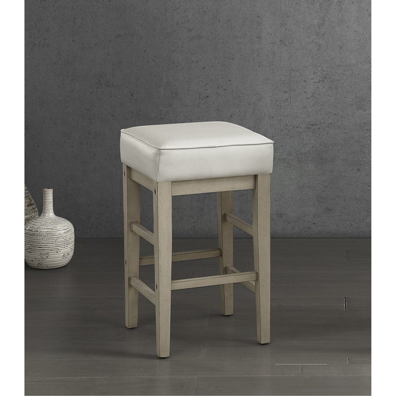 Ensemble de 2 tabourets à hauteur de comptoir de transitionnel en similicuir 24 po, structure en bois massif, Blanc, Blanc